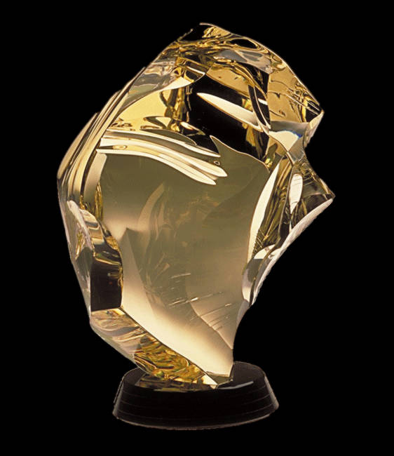 Midas colored optical glass sculpture by Michael Bokrosh