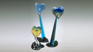 Heart series 4 colored glass sculpture by Michael Bokrosh